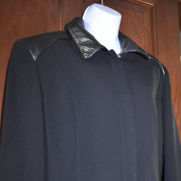Women’s Black Blazer Jacket Size Large Faux Leather Trim Full Zip Chic Office - Picture 9 of 15